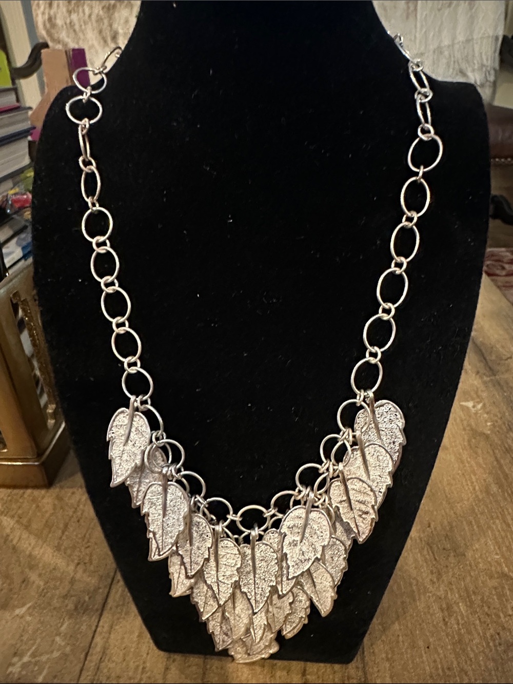 Sterling Silver Leaf Cluster Statement Necklace - Women Jewelry